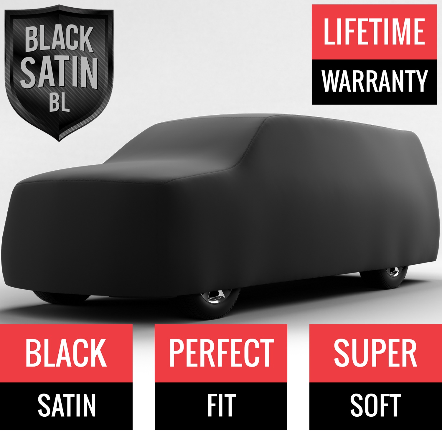 Black Satin BL - Black Car Cover for Ford F-150 2023 Regular Cab Pickup 6.5 Feet Bed with Camper Shell